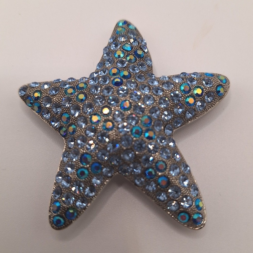 Vintage blue star rhinestone brooch starfish nautical coastal chic resort wear